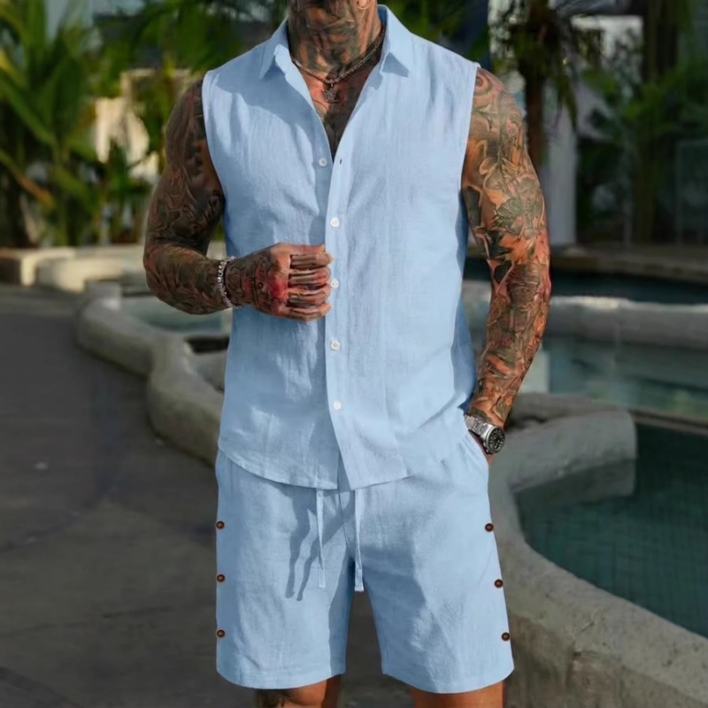 Linen Shorts Men - Conjunto Masculino de 2 Peças em