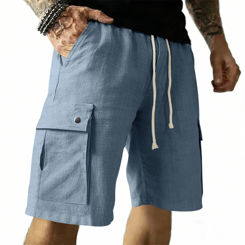 Linen Shorts Men - Bermudas Masculinas Multibolsos Estilo Europeu e