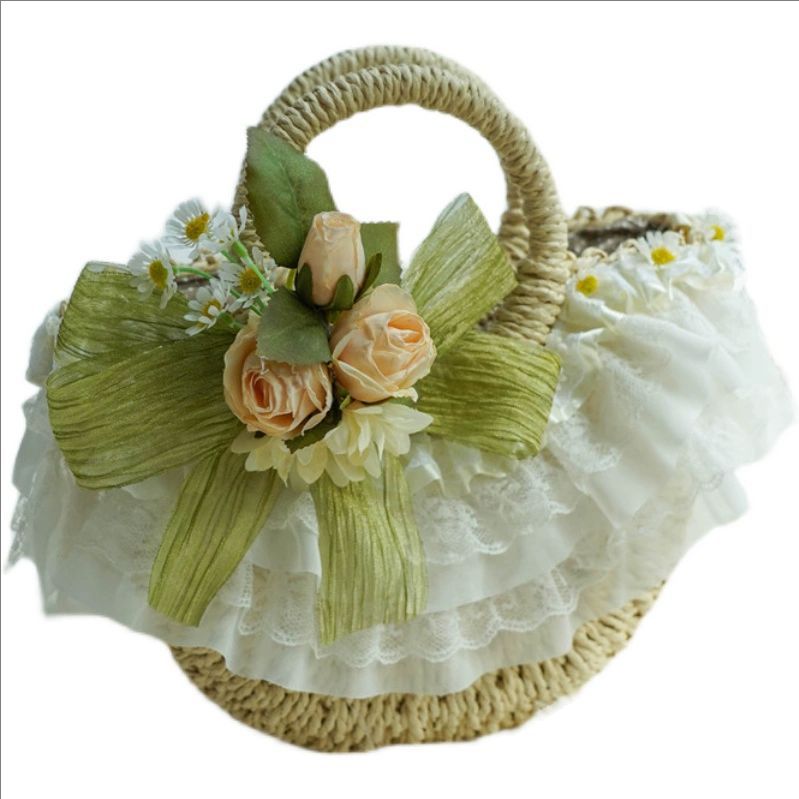 Beach Bag Straw - Bolsa de palha de renda Lolita