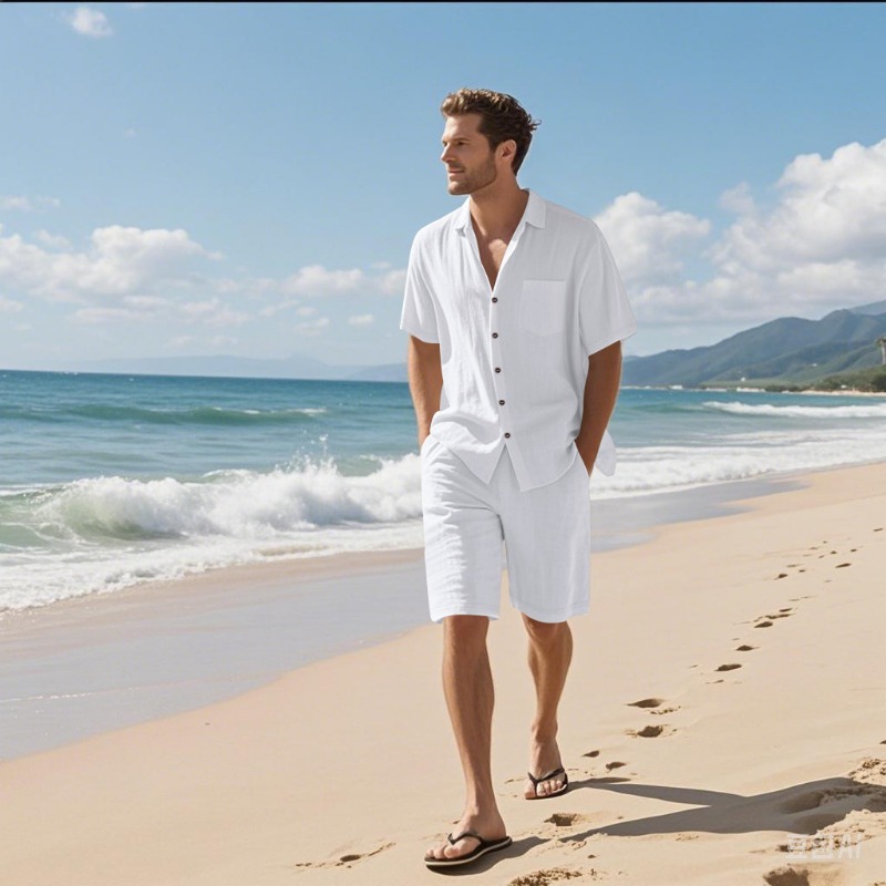 Linen Shorts Men - Conjunto Masculino de Camisa de Linho