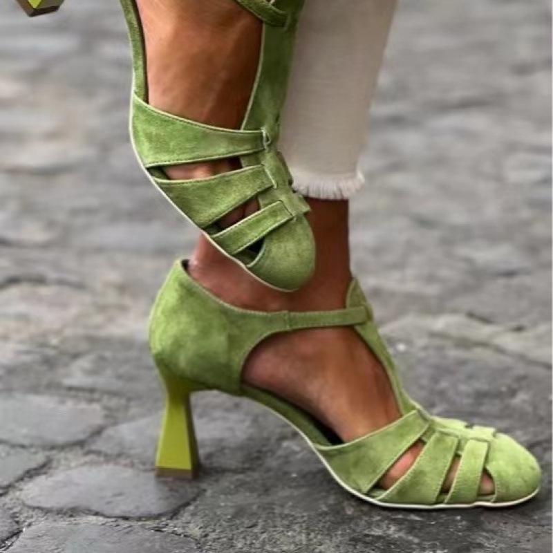 Summer Clothing Modest - Sandálias Femininas Verdes de Camurça com