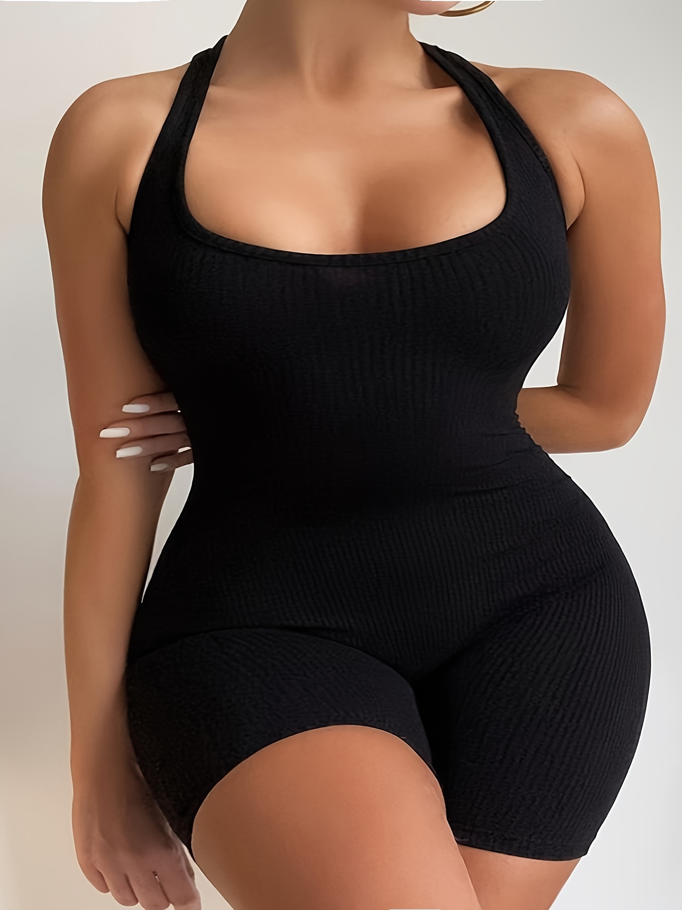 Summer Clothing Plus Size - Macacão esportivo de cabeçada preta feminino,