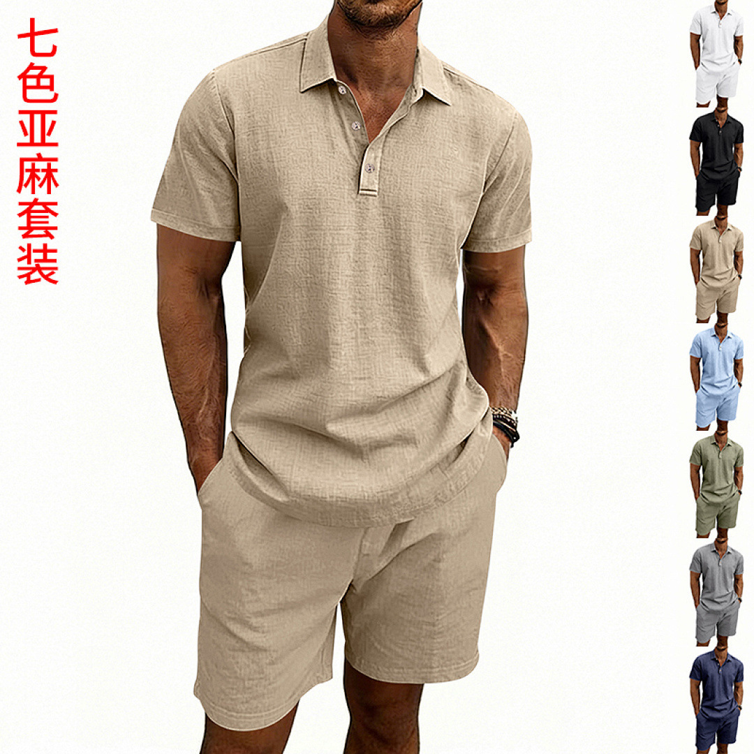 Linen Shorts Men - Conjunto de Verão Casual Masculino em