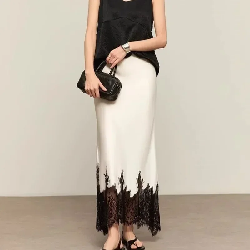 Summer Clothing Wraps - Fada renda-trim midi saia alta elegante