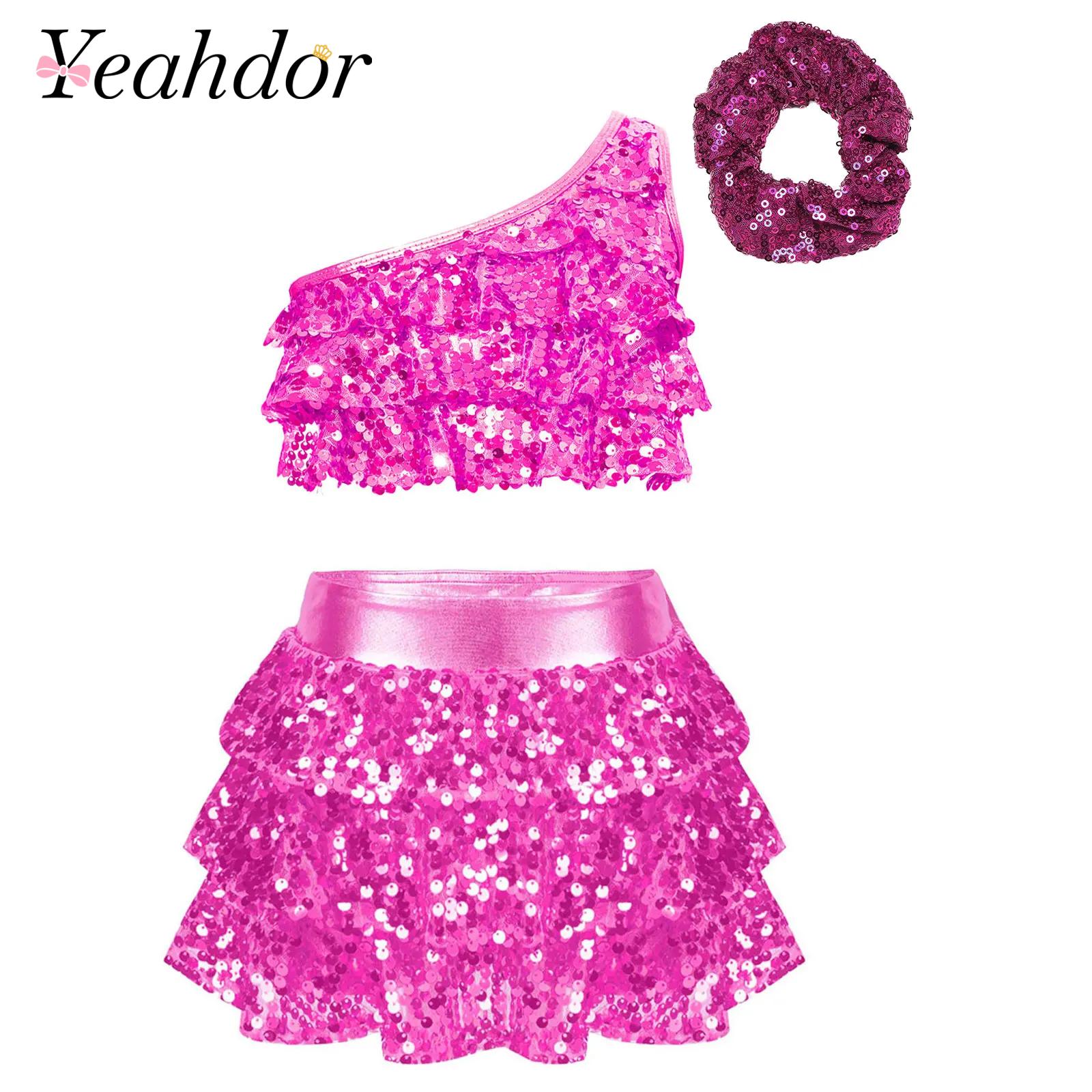 Summer Clothing Kids - Crianças meninas lantejoulas brilhantes traje de