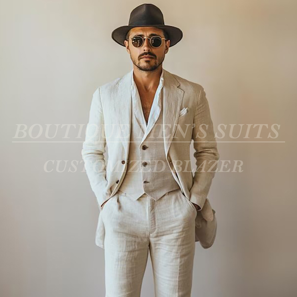 Summer Clothing Men Linen - Ternos masculinos casuais de linho para