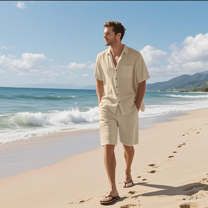 Conjunto Masculino de Camisa d - Linen Shorts Men avaliação e preço