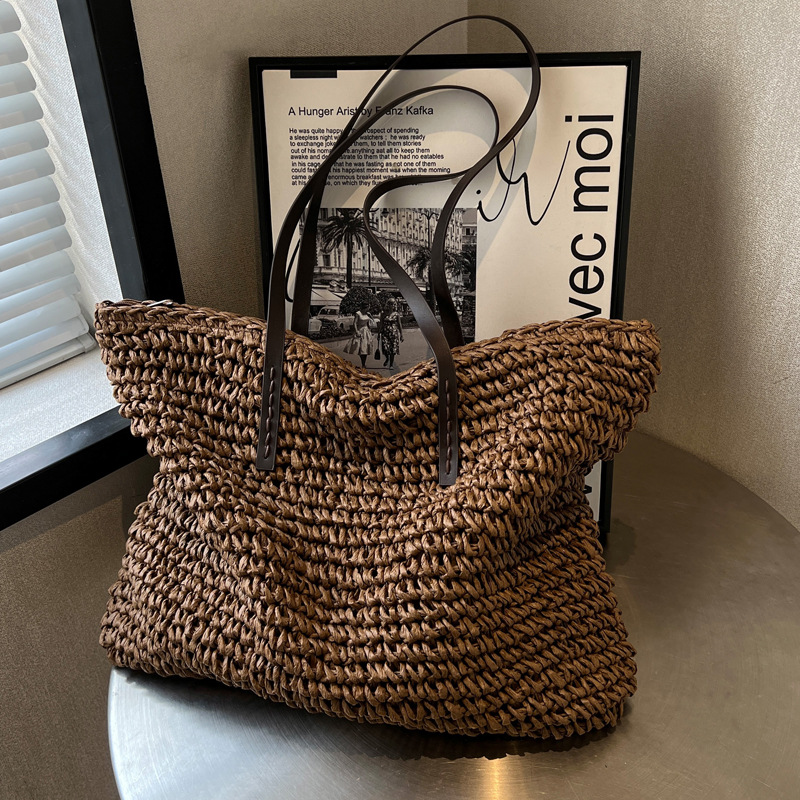 Palha tecido tote sacos casual - Beach Bag Straw avaliação e preço