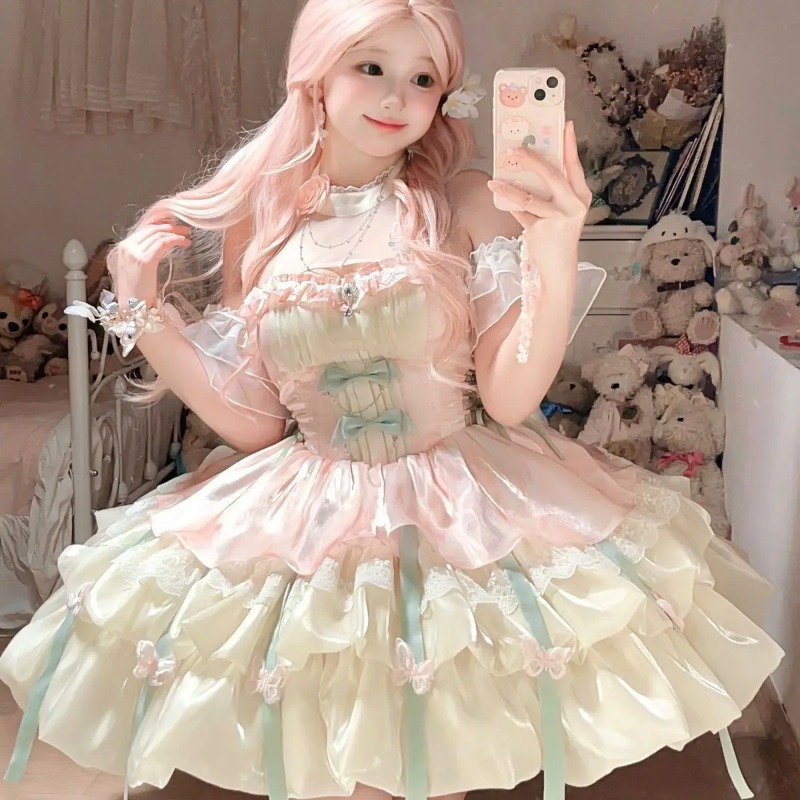 Kawaii arco laço lolita vestid - Summer Japanese Clothing avaliação e preço